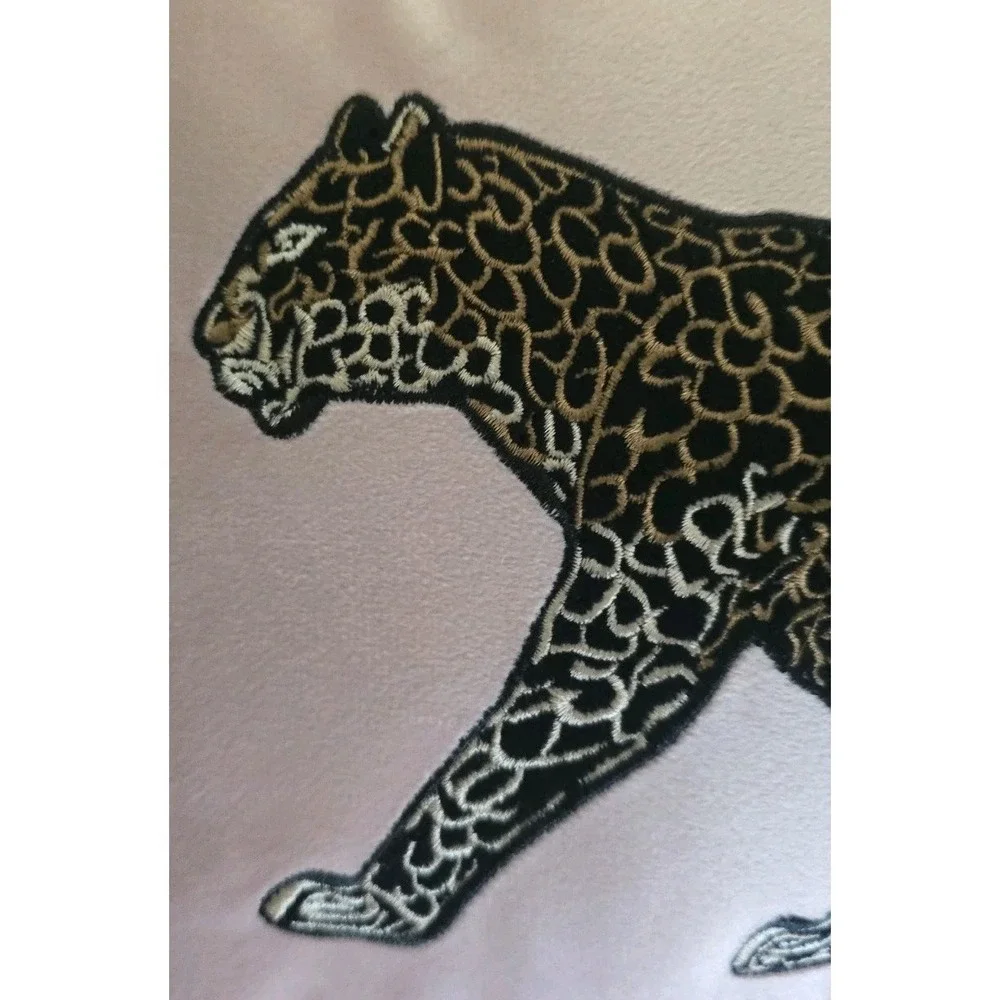Bebe Blush Pink Velvet Leopard Lumbar Pillow Embroidered Cheetah Boho Chic